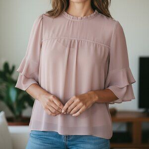 Monteau Women's Blush Pink/Mauve Ruffled Sleeve Blouse. Size XL